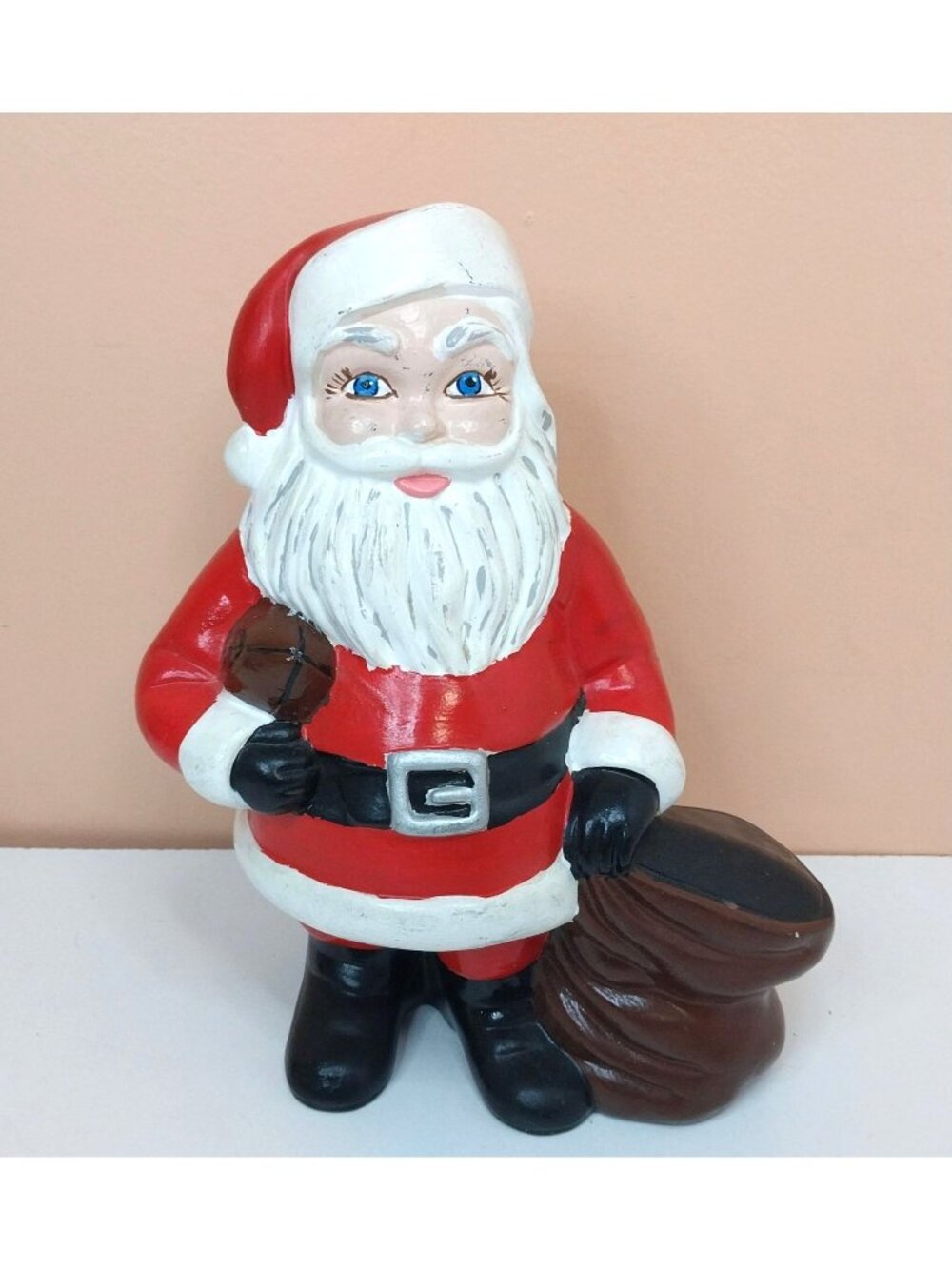 Santa Claus Holding Football with Toy Sack Hand-Painted Atlantic Mold